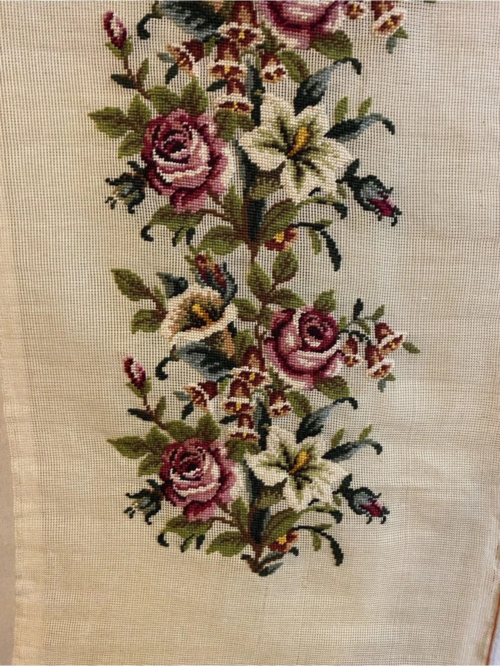 Vintage Poman Needlework floral preworked needlepoint canvas 19 x 53 runner rug